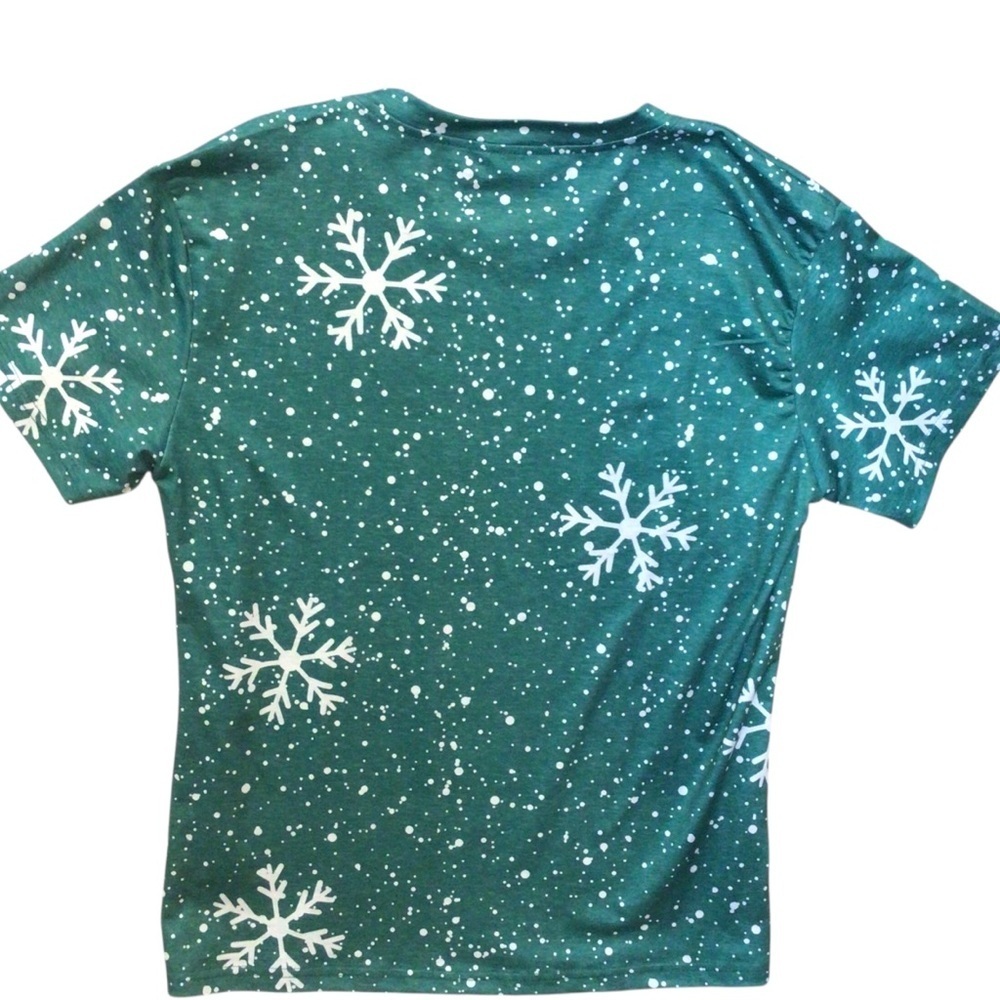 NWOT Christmas Graphic T-Shirt Green Snowflake Rudolph Frosty Santa Jesus Size M - Picture 6 of 8